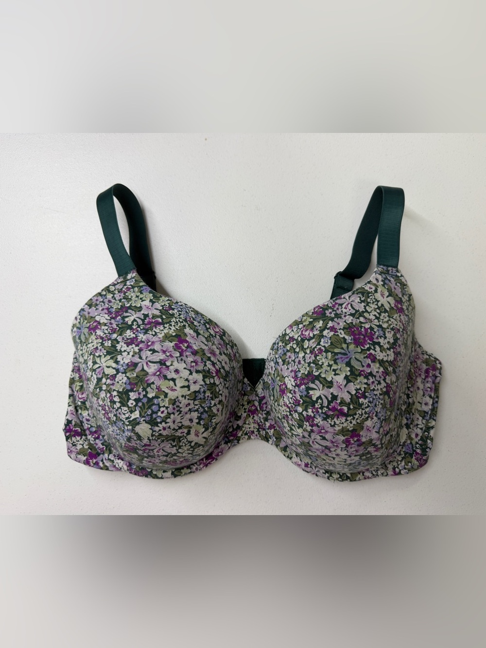 Cacique Lane Bryant Bra 40DDD Green Purple Floral Lightly Lined Underwire